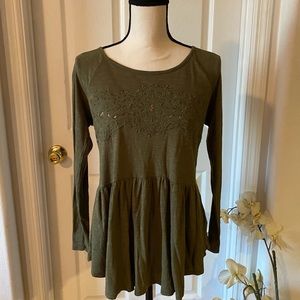Olive Green Xhilaration Long Sleeve Babydoll Tee L